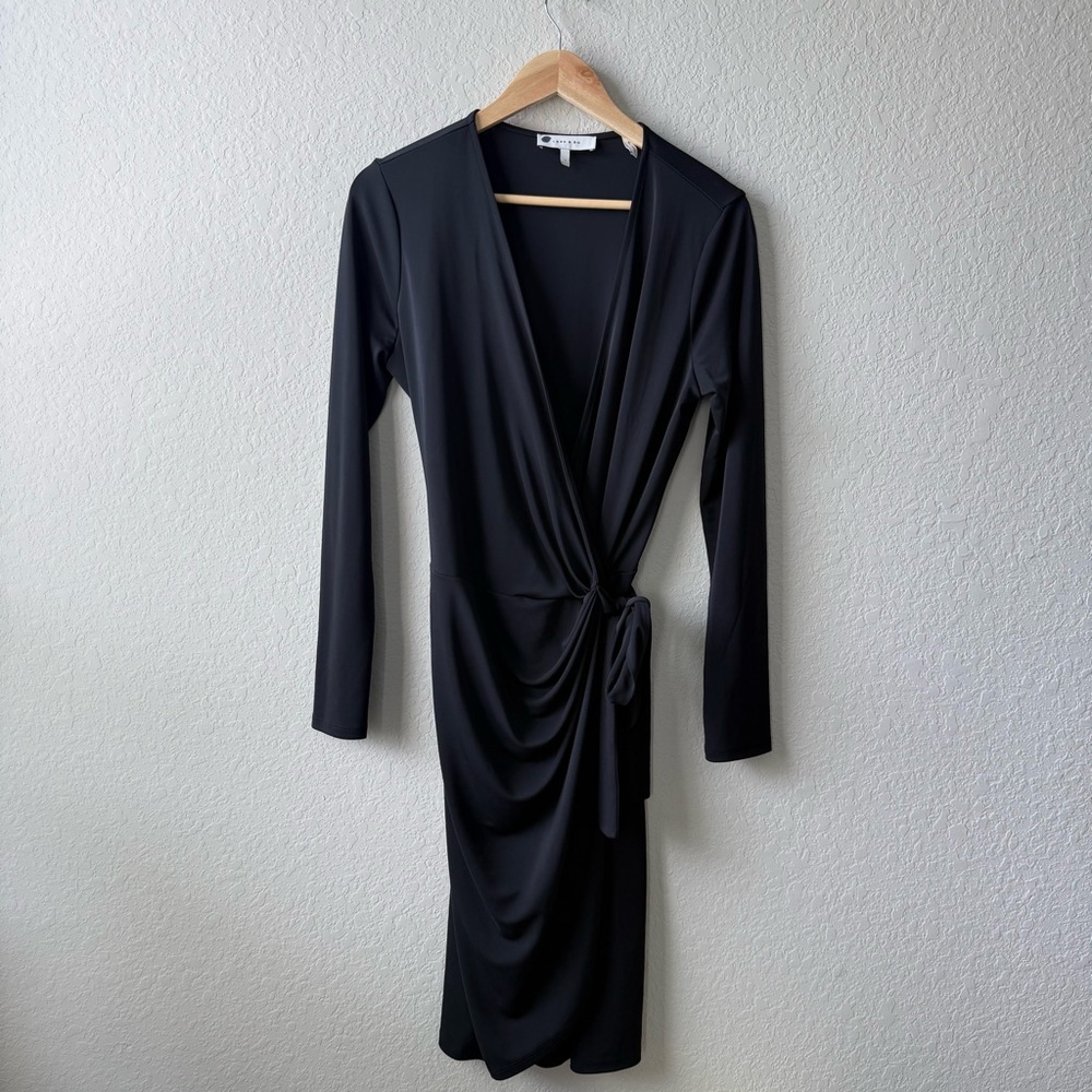 Lark & Ro Black Long Sleeve Wrap Dress